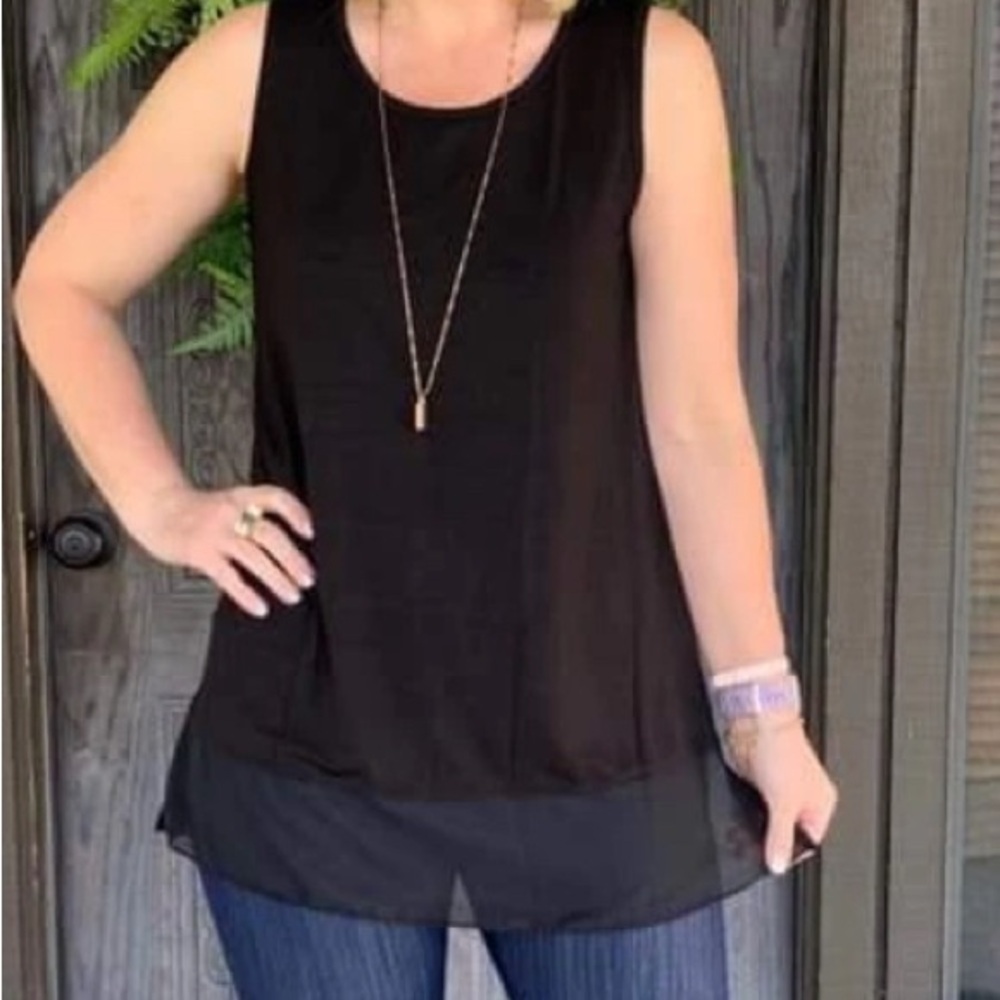 Agnes & Dora Black Chiffon Ruffled Layered Tank Top. NWT.  XXS
